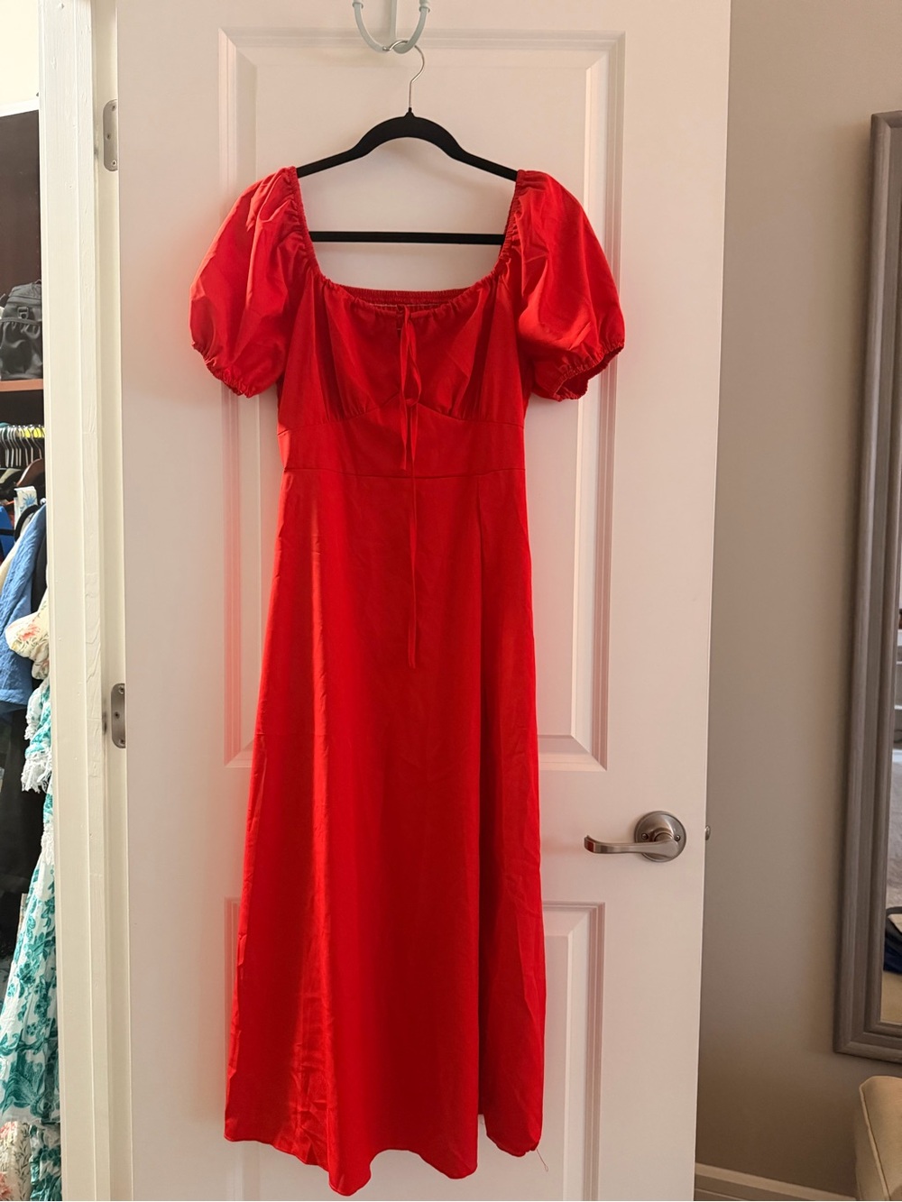 Red Puff Sleeve Maxi Dress